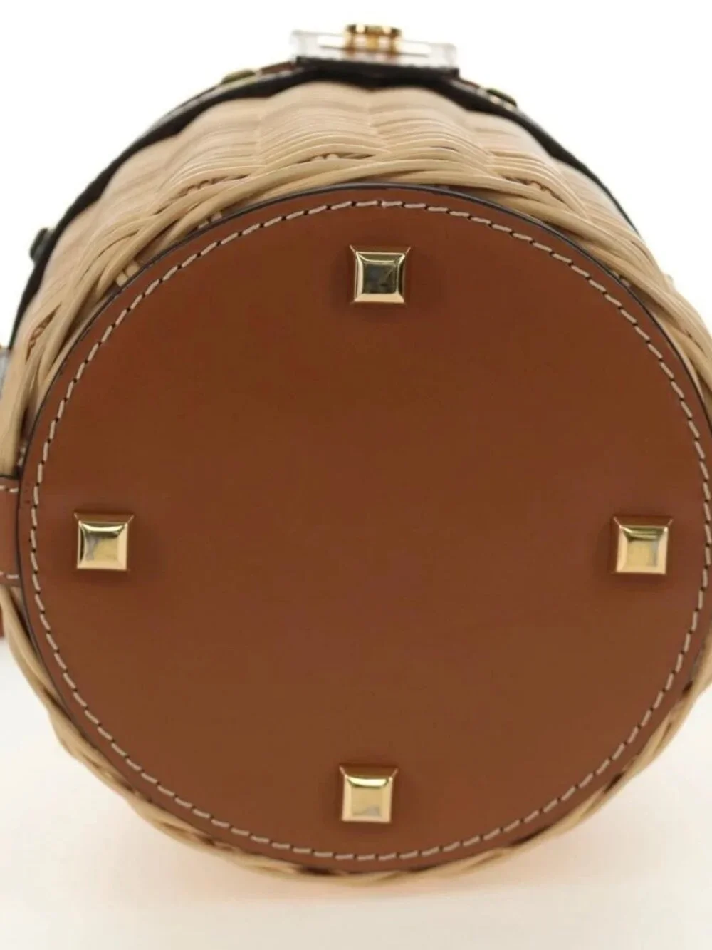 Salvatore Ferragamo Gancini Straw Bag Raffia Beige Gold Auth BA13293SM